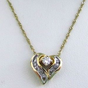 Brand New Diamond heart Pendant & Necklace 14KYG!